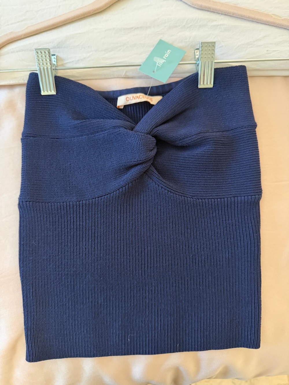 Oliva Cecelia Navy Knit Twist-Front Tube Dress